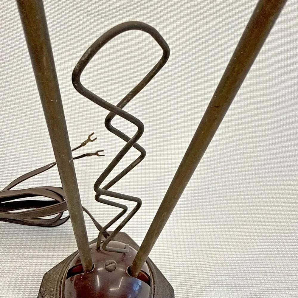 Vintage TV Antenna Telescopic Rabbit Ears Cast Iron Base & Brass Arms for VHF
